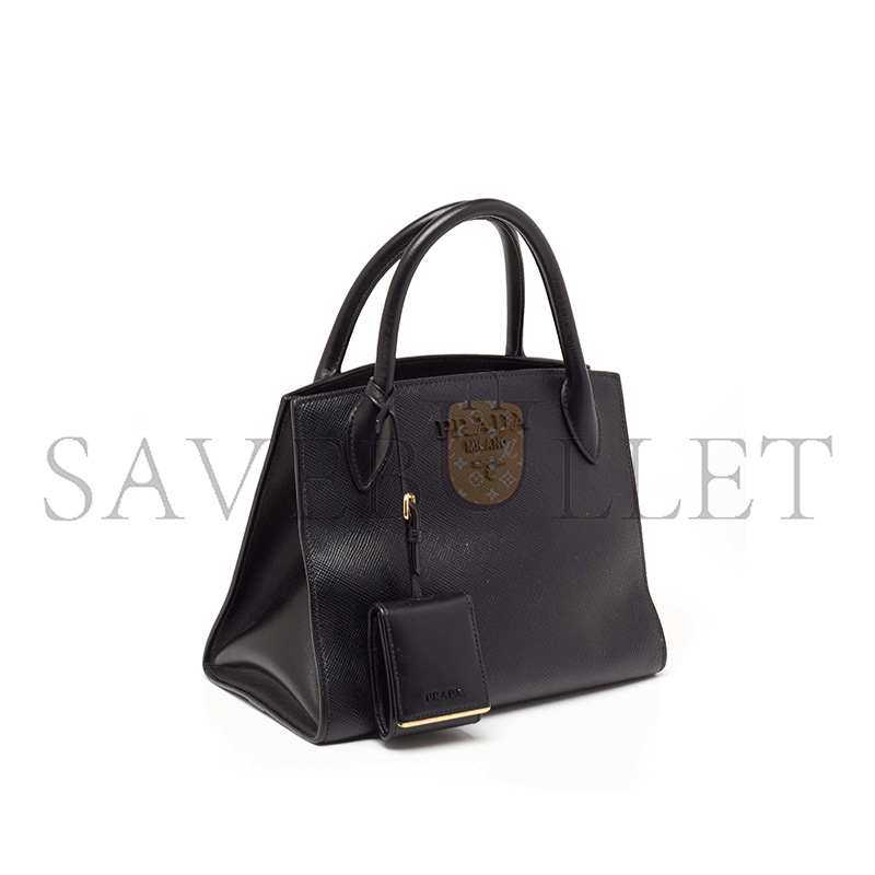 PRADA BLACK SAFFIANO CUIR LEATHER SMALL MONOCHROME TOTE 1BA156 (26*20*10cm)